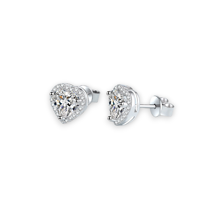 Heart Moissanite Halo Stud Earrings