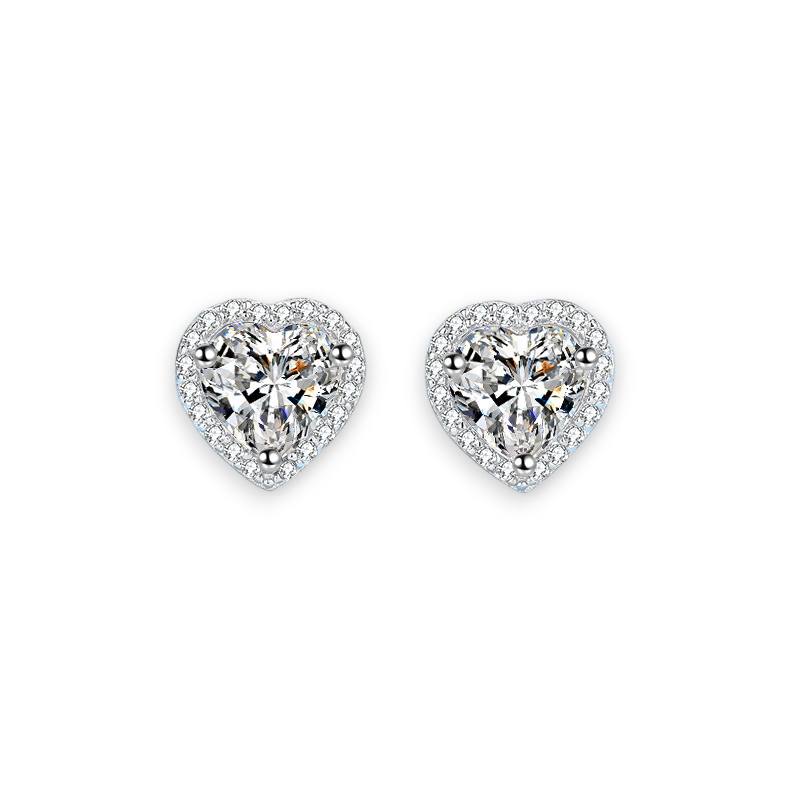 Heart Moissanite Halo Stud Earrings