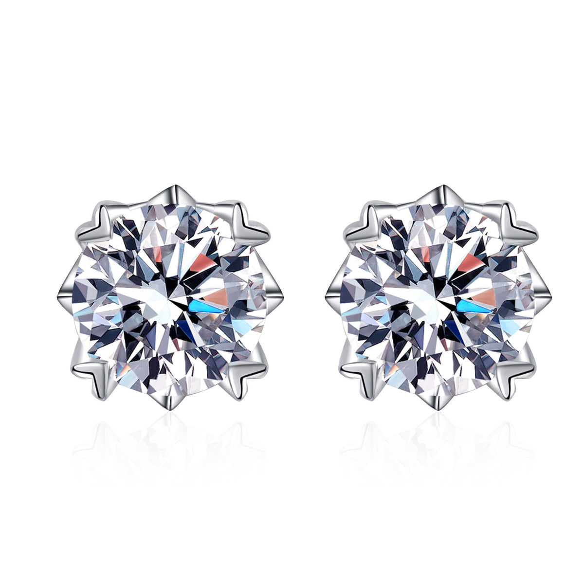 Heart Prong Round Moissanite Stud Screw Earrings