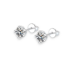 Heart Prong Round Moissanite Stud Screw Earrings