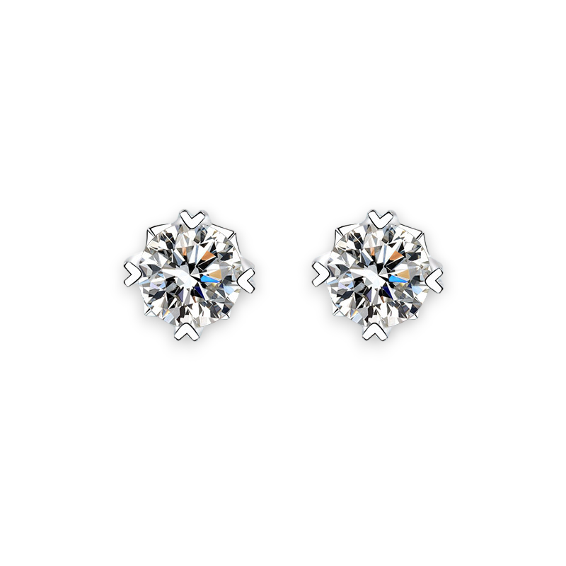 Heart Prong Round Moissanite Stud Screw Earrings