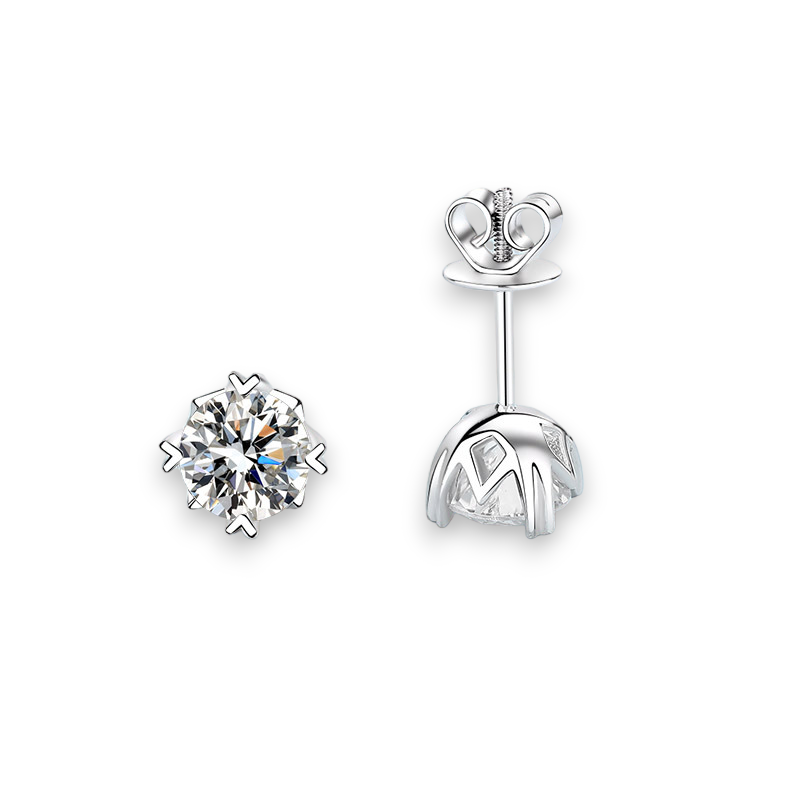 Heart Prong Round Moissanite Stud Screw Earrings