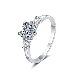 Heart and Baguette Bar Set Moissanite Engagement Ring