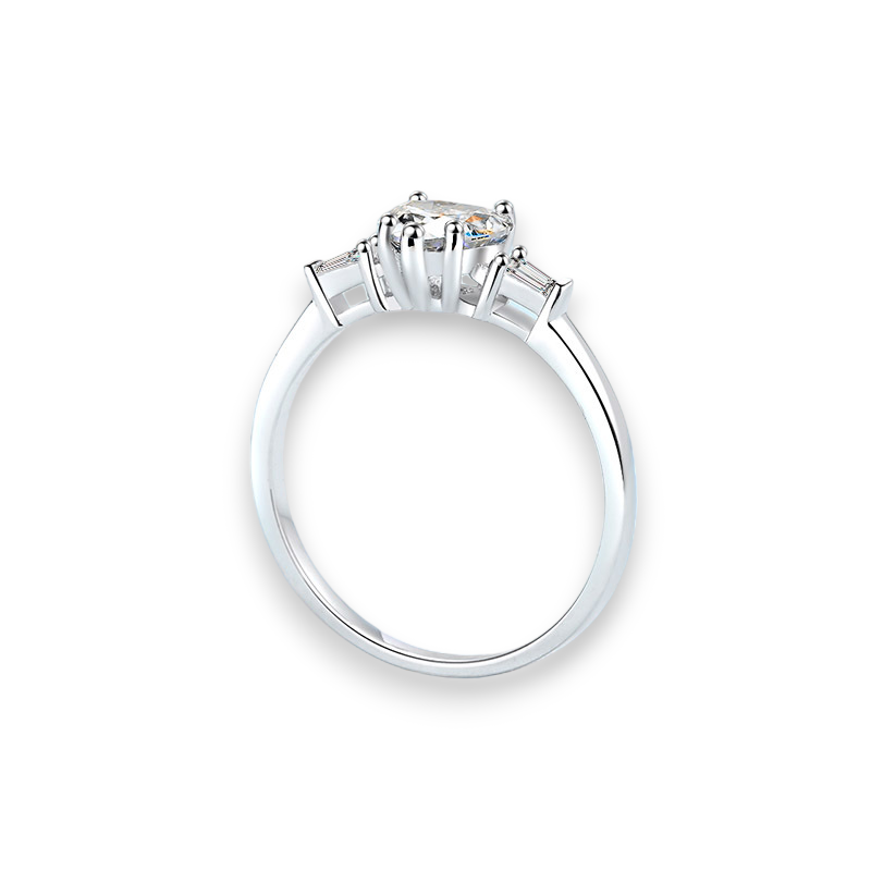 Heart and Baguette Bar Set Moissanite Engagement Ring