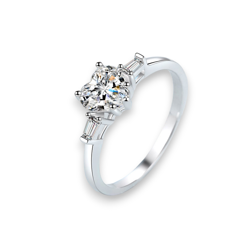 Heart and Baguette Bar Set Moissanite Engagement Ring