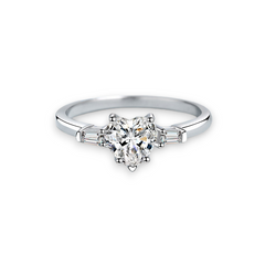 Heart and Baguette Bar Set Moissanite Engagement Ring