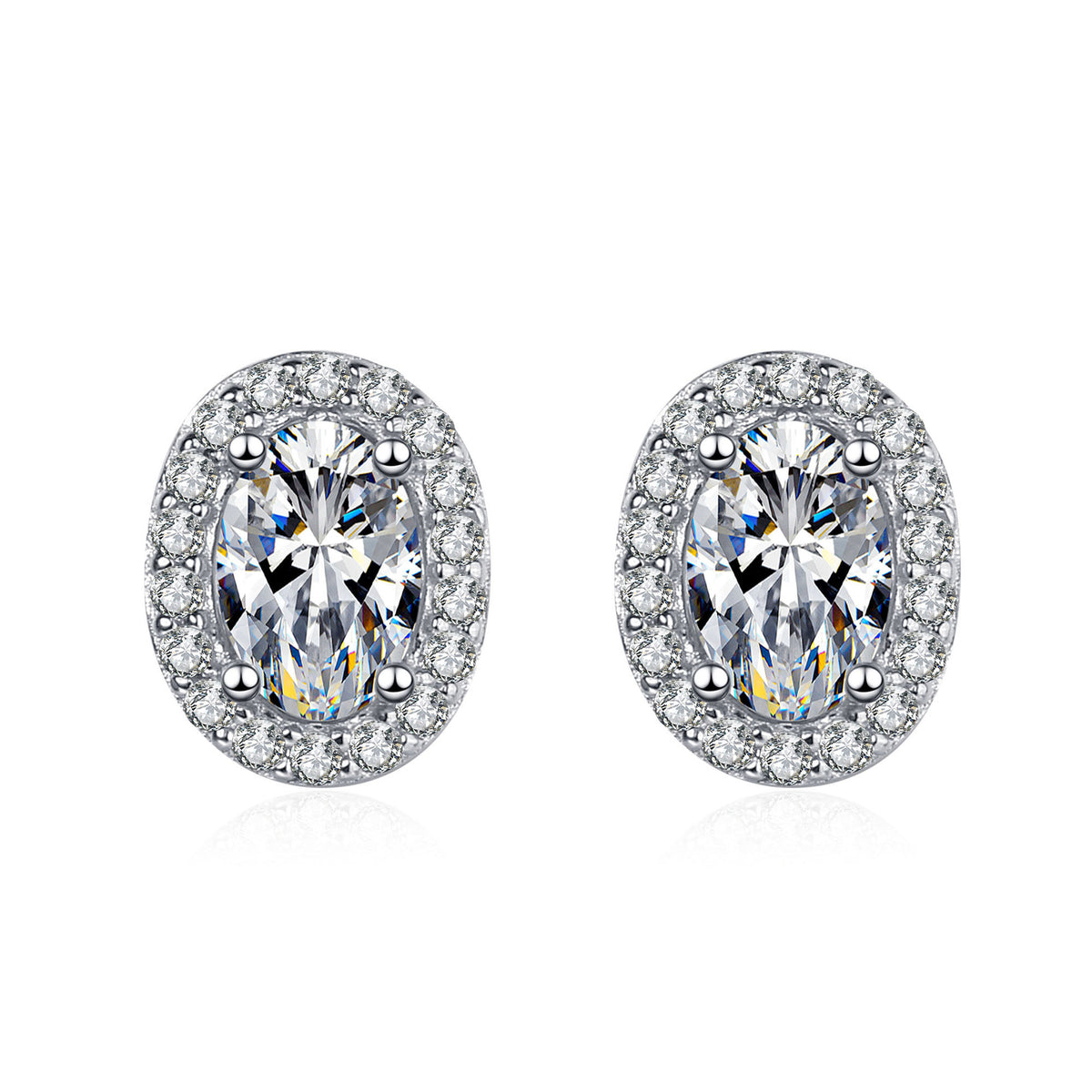 Oval Moissanite Halo Stud Earrings