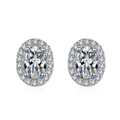 Oval Moissanite Halo Stud Earrings