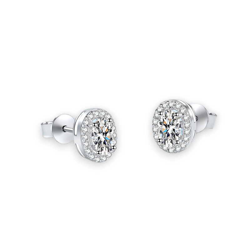 Oval Moissanite Halo Stud Earrings