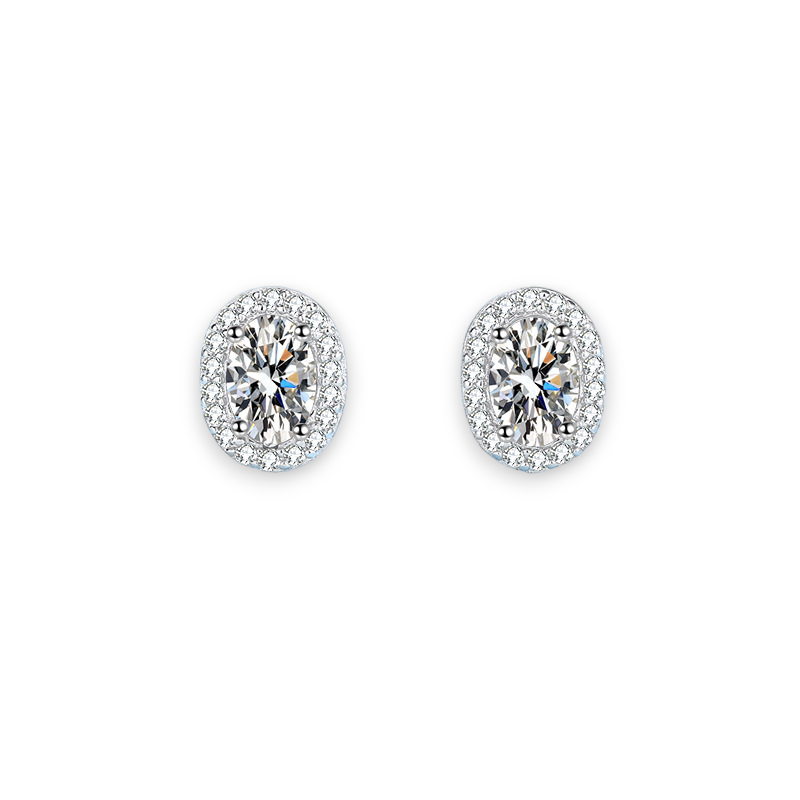 Oval Moissanite Halo Stud Earrings