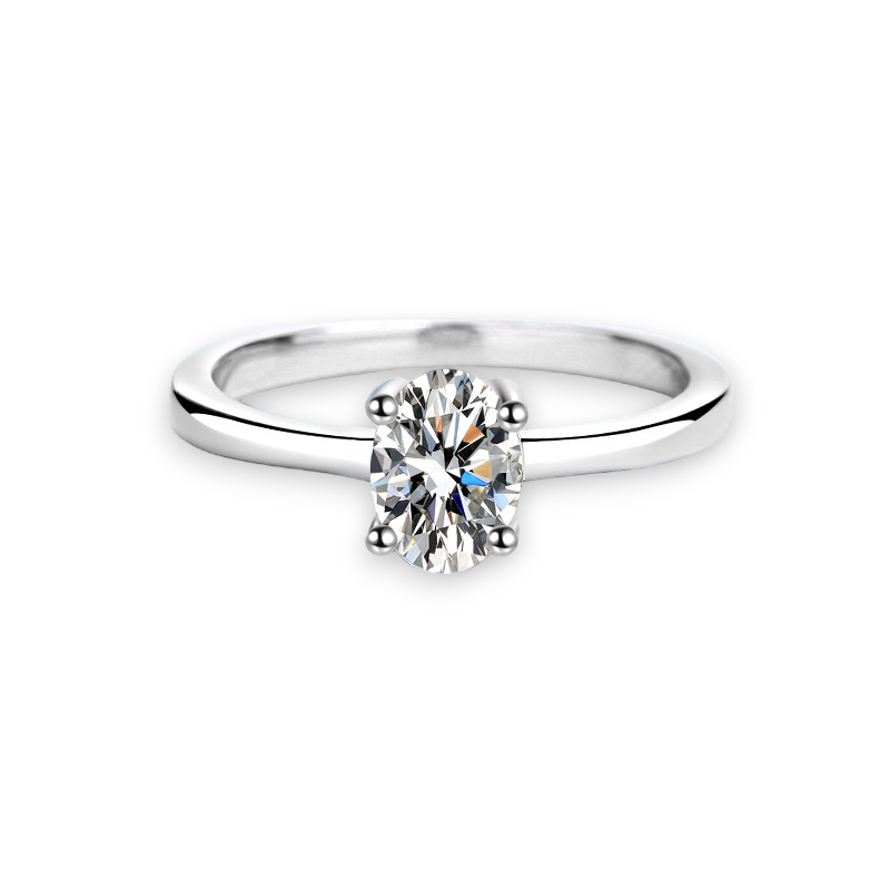 Oval Moissanite Solitaire Ring Plain Band