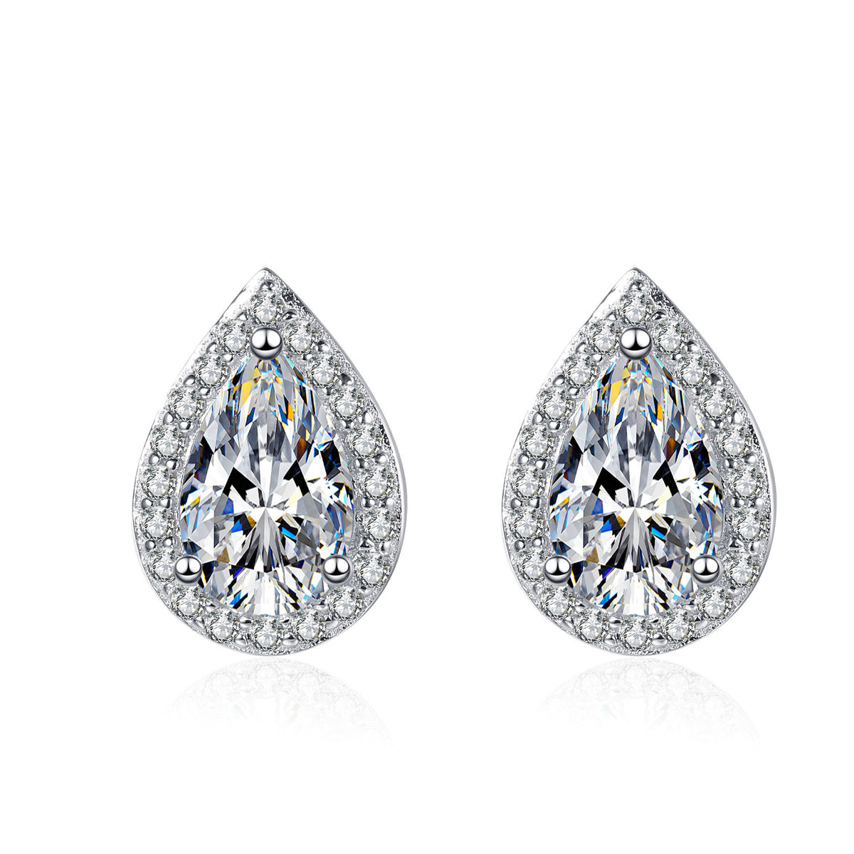 Pear Moissanite Halo Stud Earrings