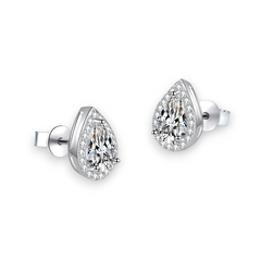 Pear Moissanite Halo Stud Earrings