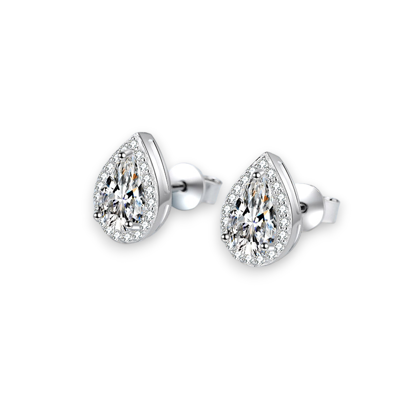 Pear Moissanite Halo Stud Earrings