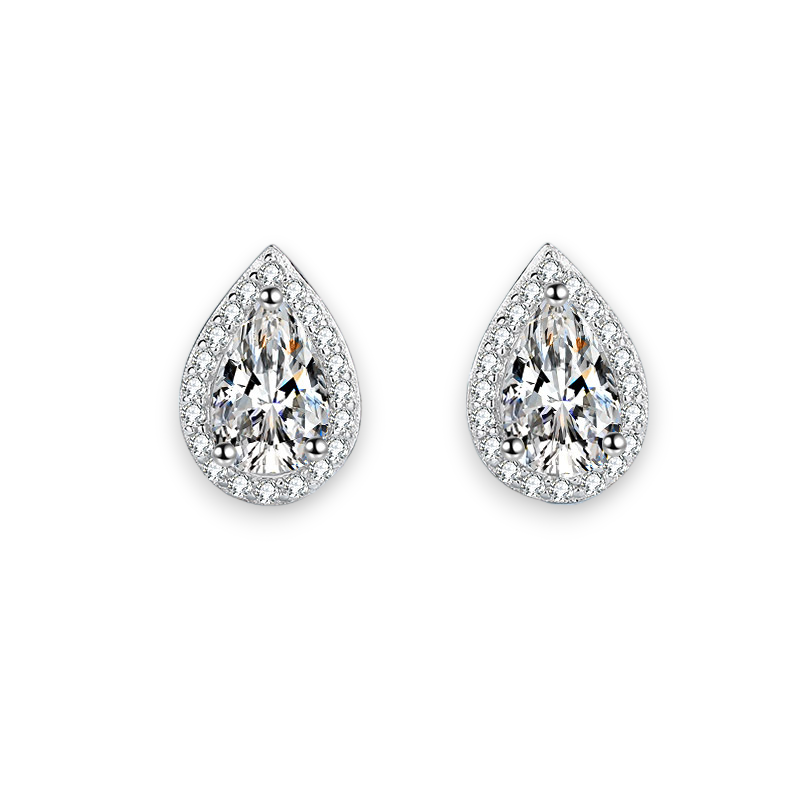 Pear Moissanite Halo Stud Earrings