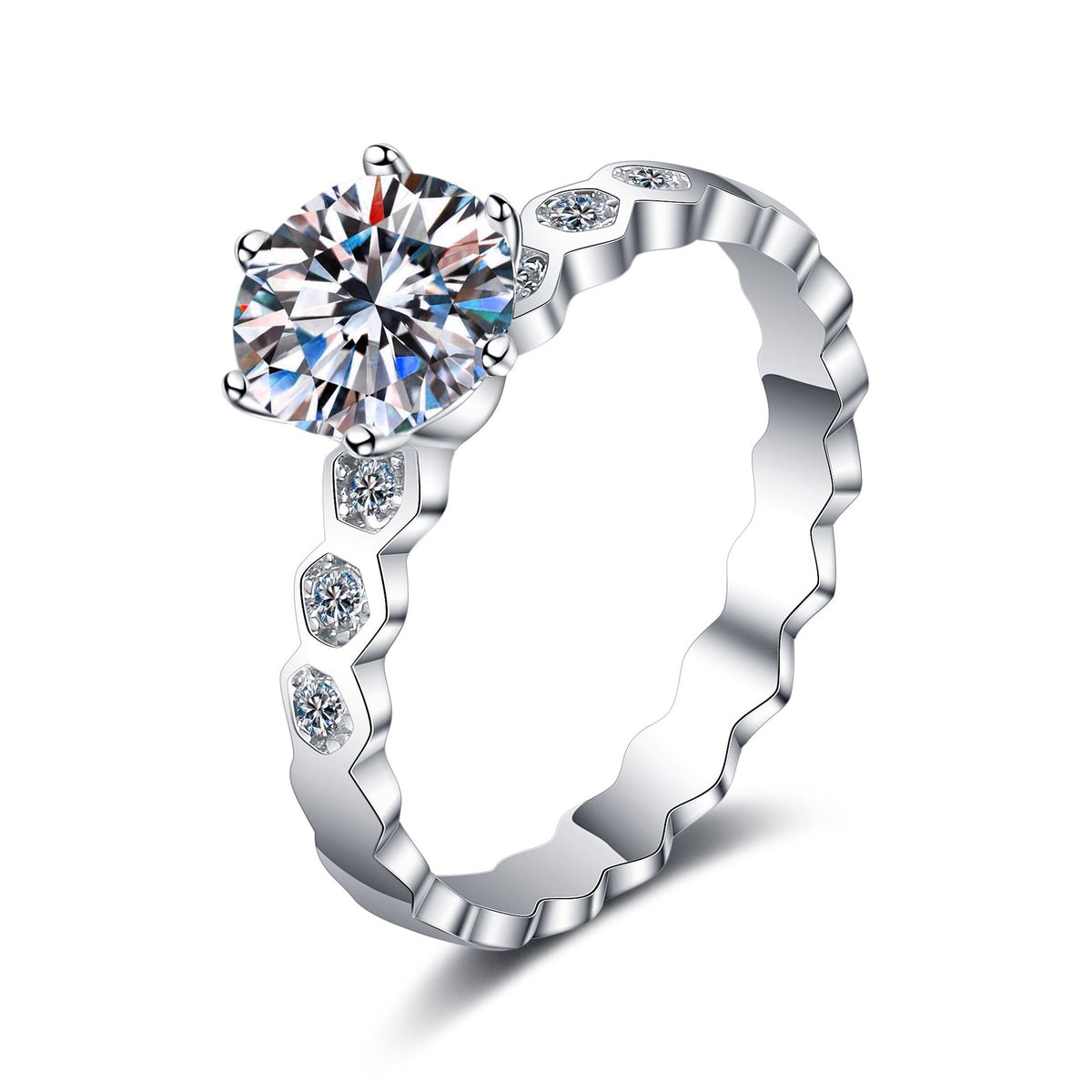 Perfect Angle Round Moissanite Engagement Ring