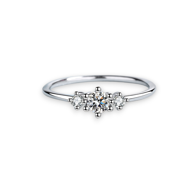 Petite Trellis Three-Stone Round Moissanite Ring