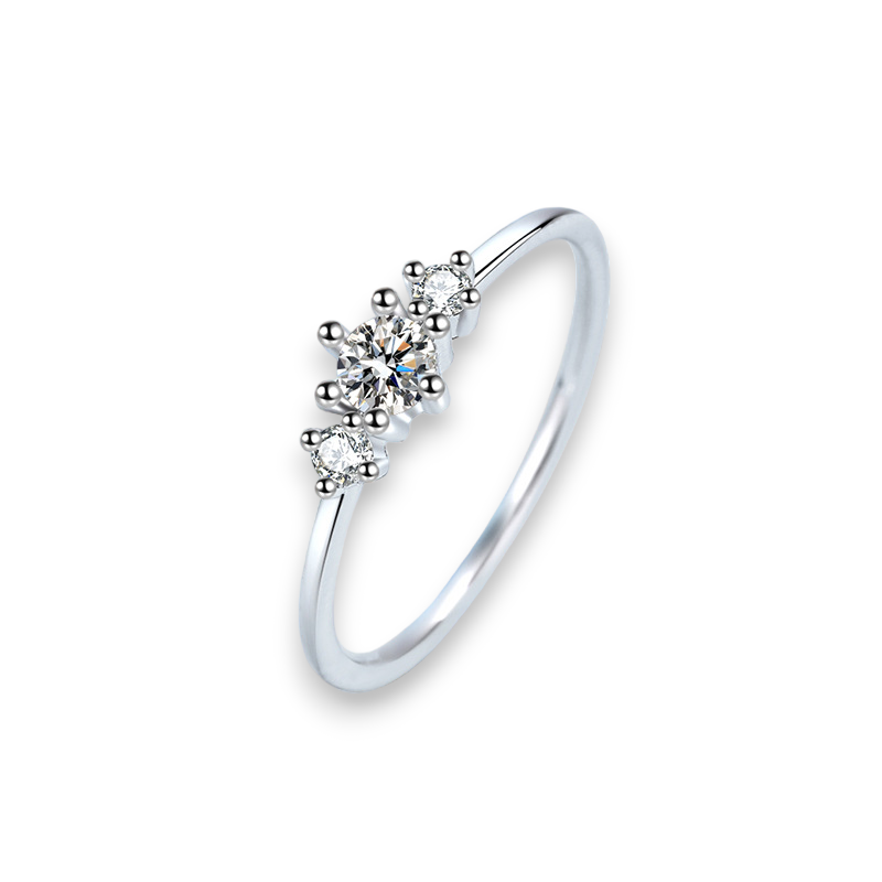 Petite Trellis Three-Stone Round Moissanite Ring