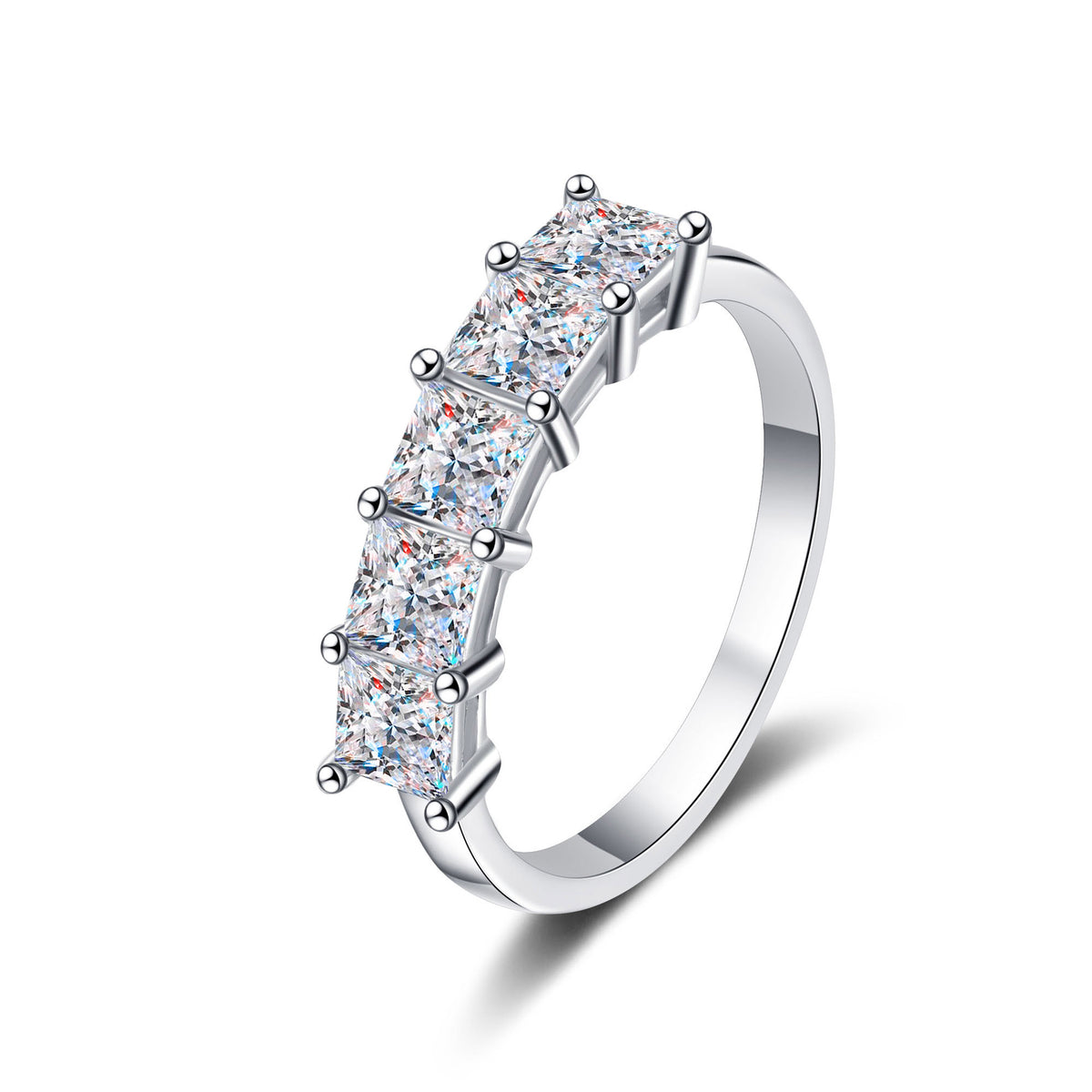 Princess Moissanite Five Stone Ring