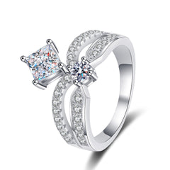 Princess & Round 2-Stone Moissanite Engagement Ring