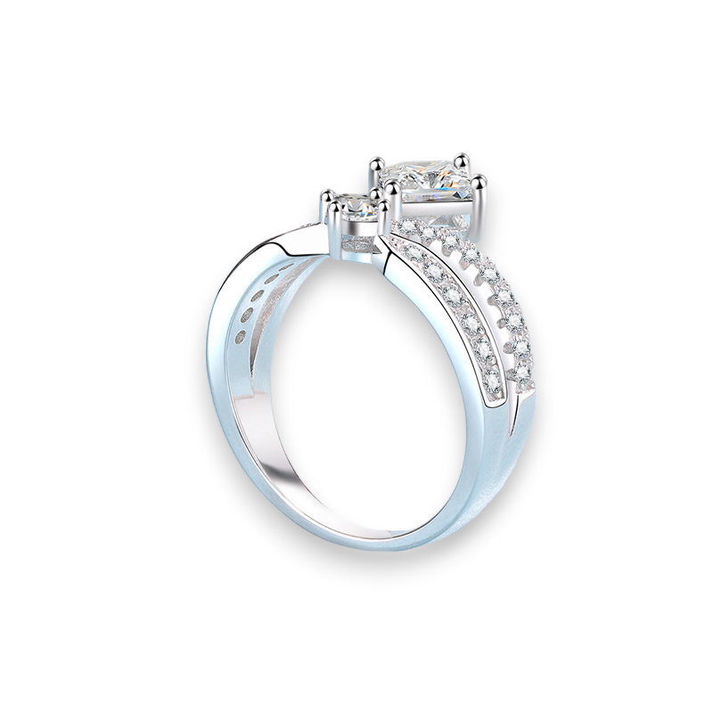 Princess & Round 2-Stone Moissanite Engagement Ring