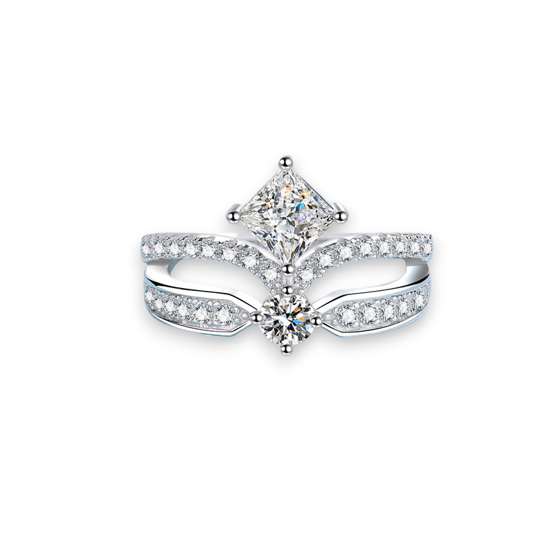 Princess & Round 2-Stone Moissanite Engagement Ring