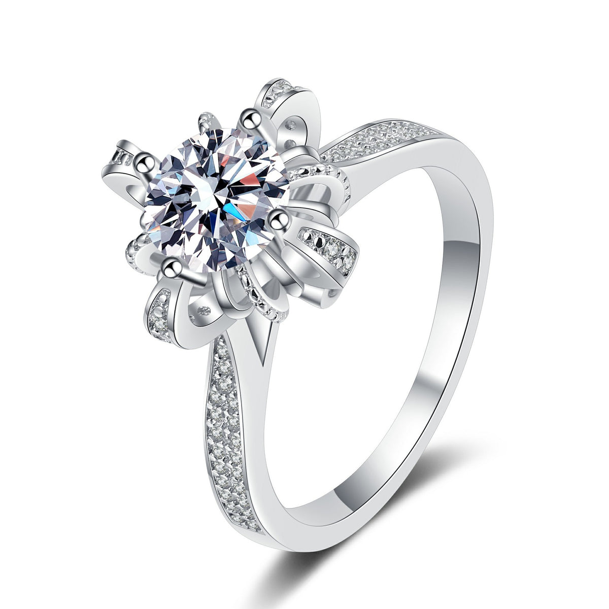 Refine Floral Round Moissanite Engagement Ring