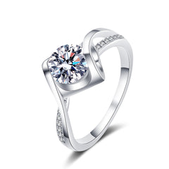 Round Bypass Heart Design Moissanite Engagement Ring