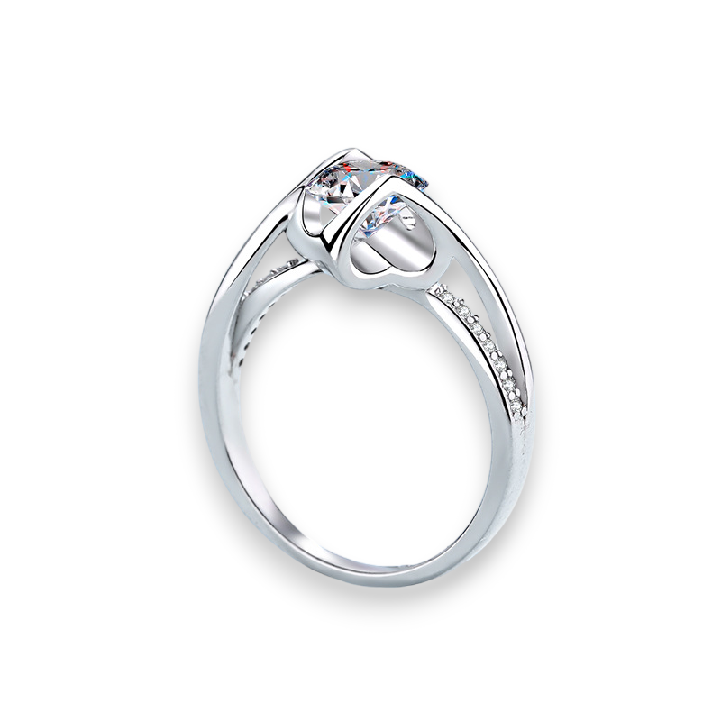 Round Bypass Heart Design Moissanite Engagement Ring