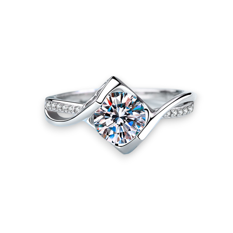 Round Bypass Heart Design Moissanite Engagement Ring