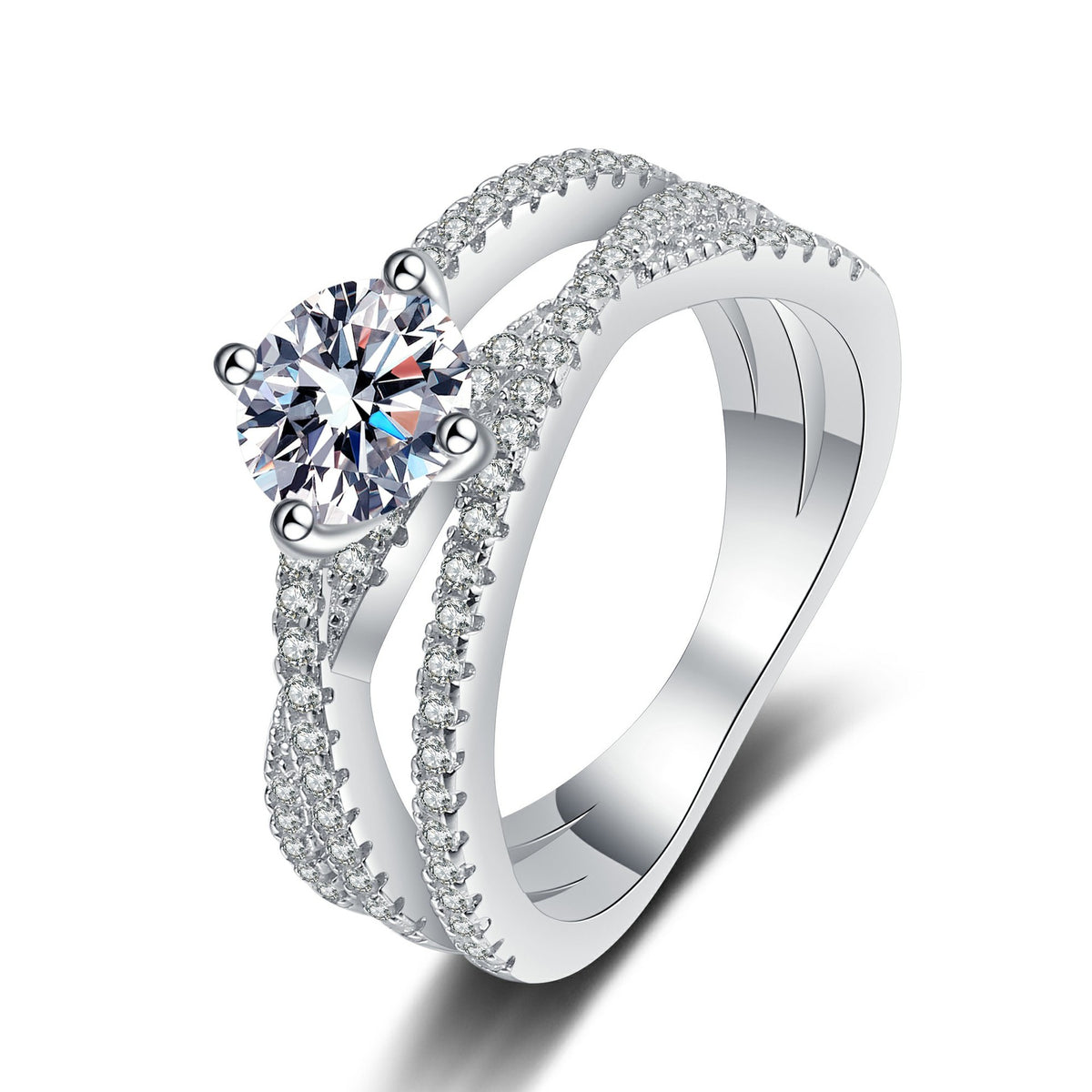 Round Design Moissanite Bypass Ring