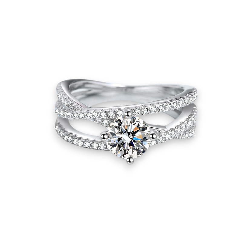 Round Design Moissanite Bypass Ring