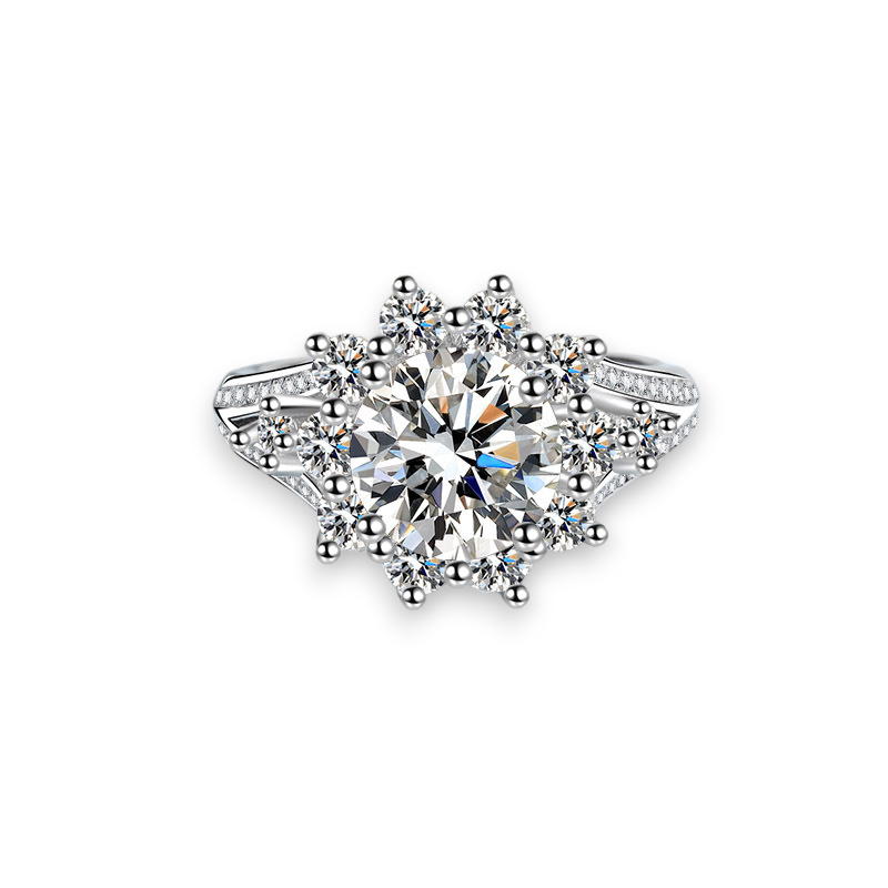 Round Moissanite Snowflake Artpiece Engagement Ring