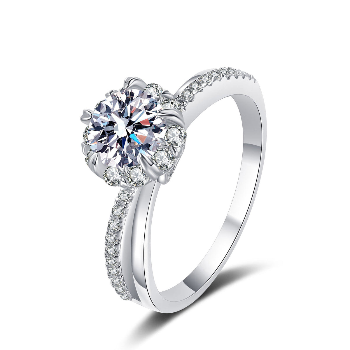 Round Moissanite Split Engagement Ring