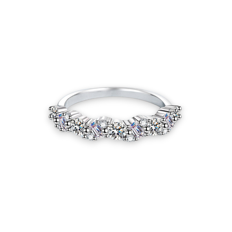 Round & Baguette Moissanite Stackable Band