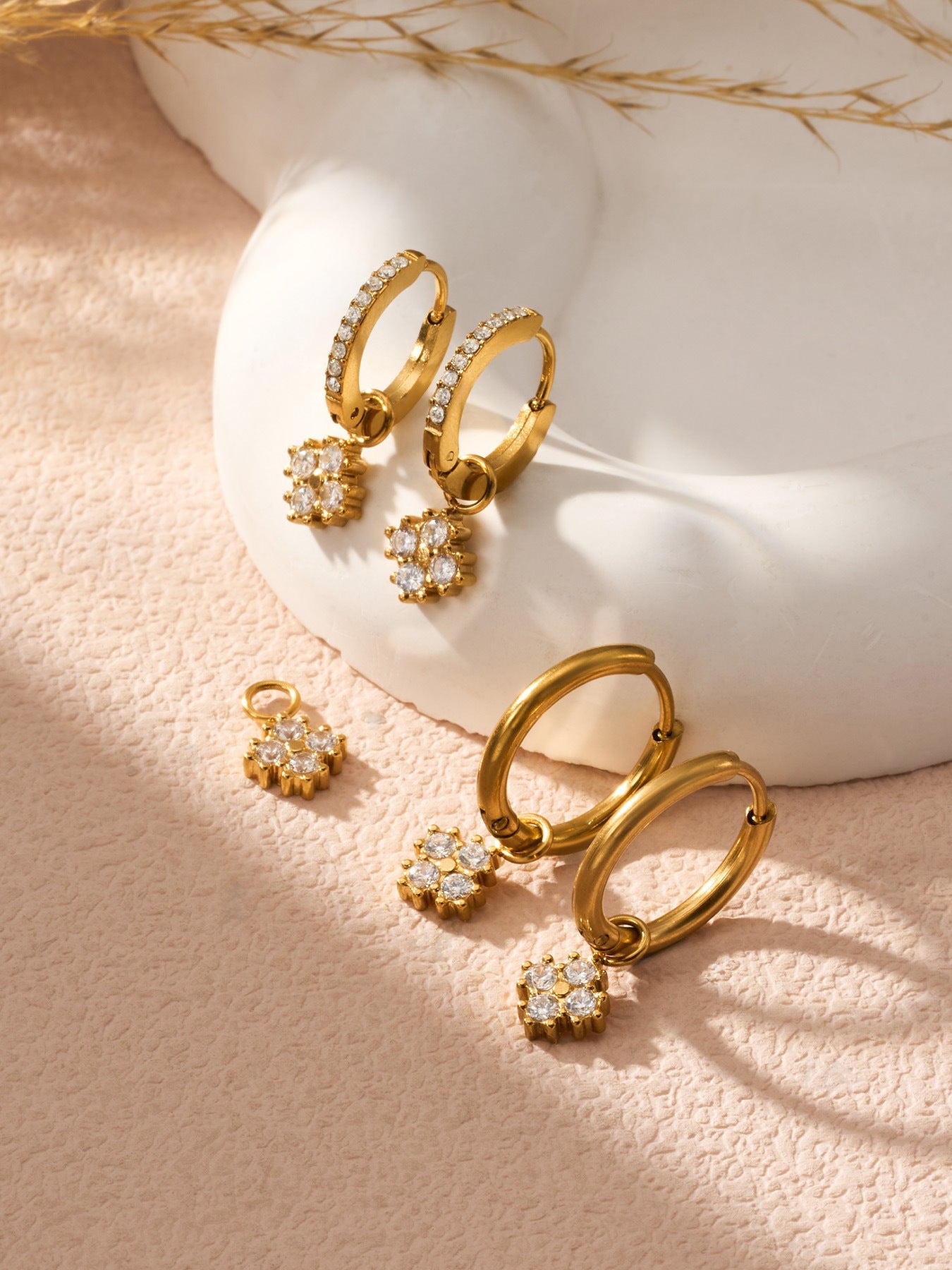 Clover Plain Hoop Drop Earrings