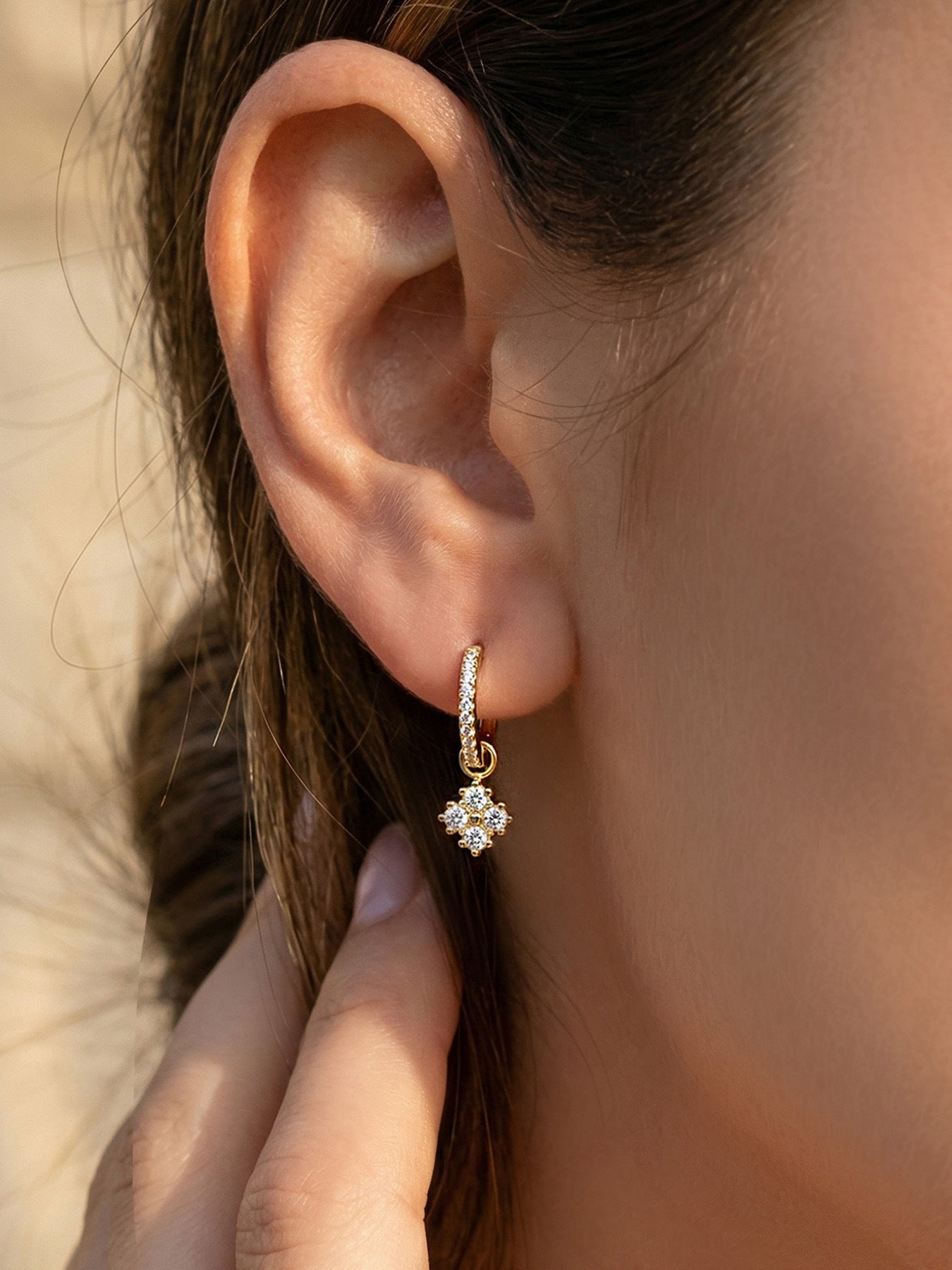 Clover Plain Hoop Drop Earrings
