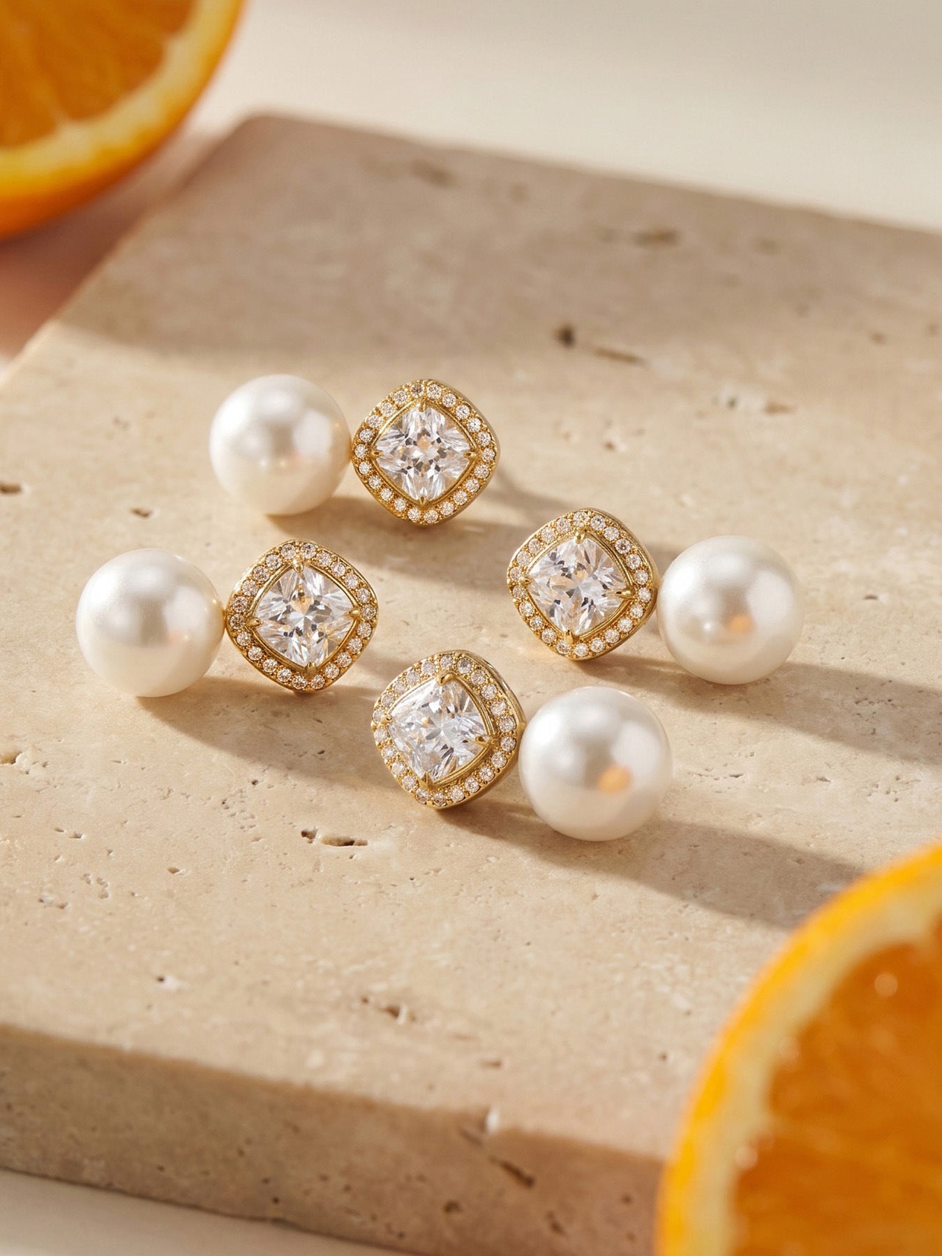 Cushion Frame Pearl Earrings