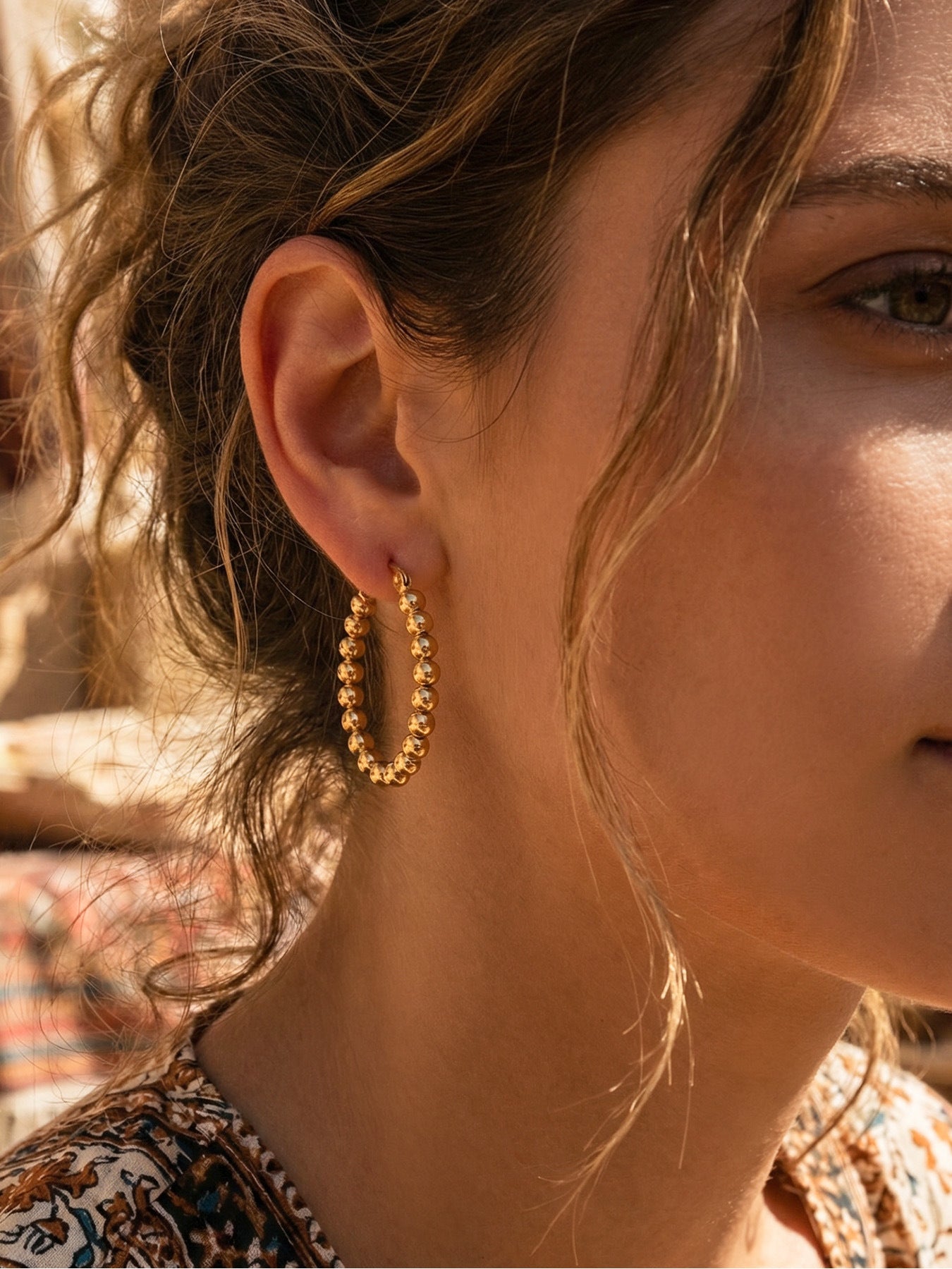Golden Bead Hoop Earrings