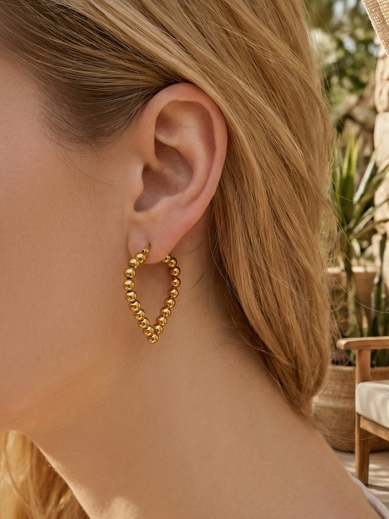 Golden Bead Hoop Earrings