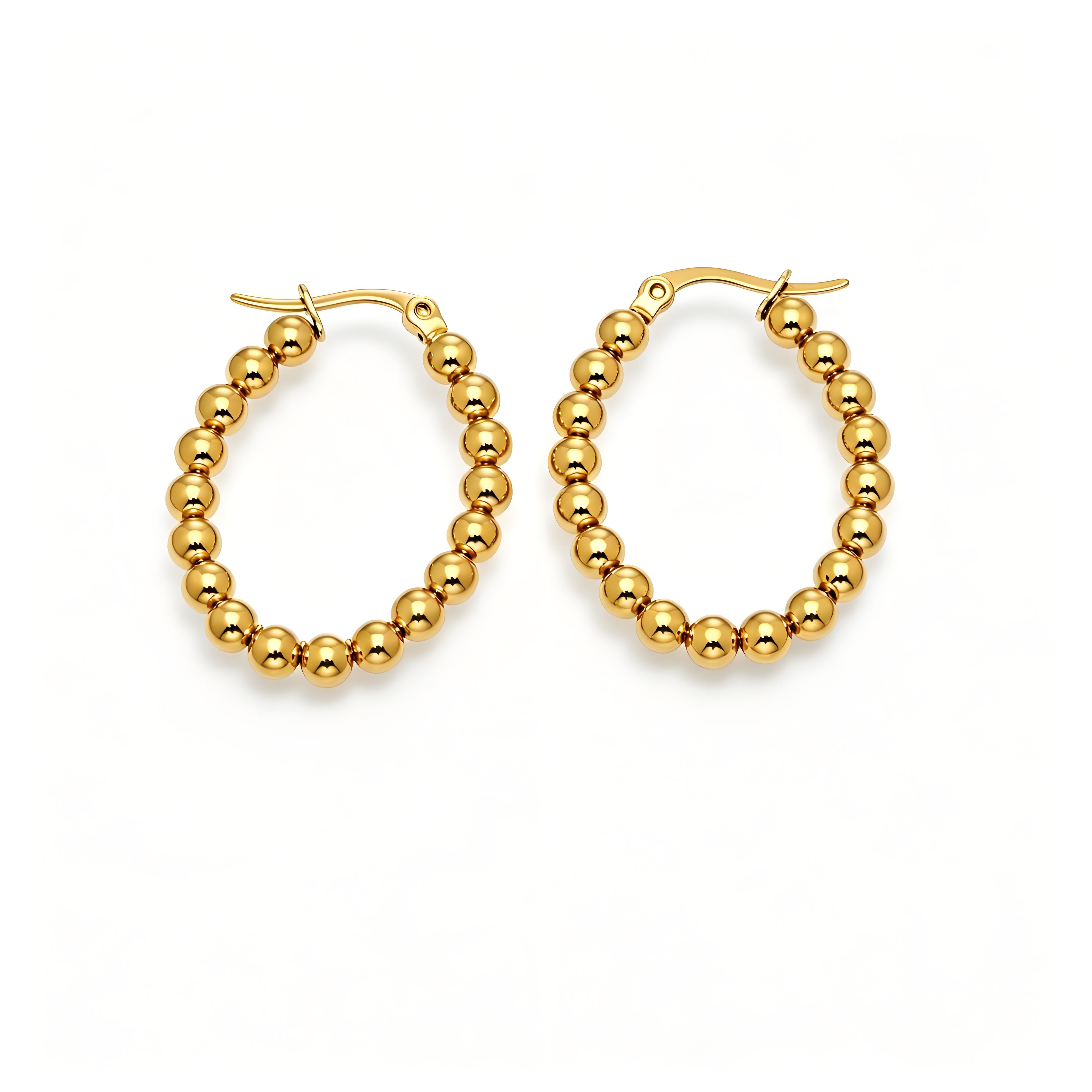 Golden Bead Hoop Earrings
