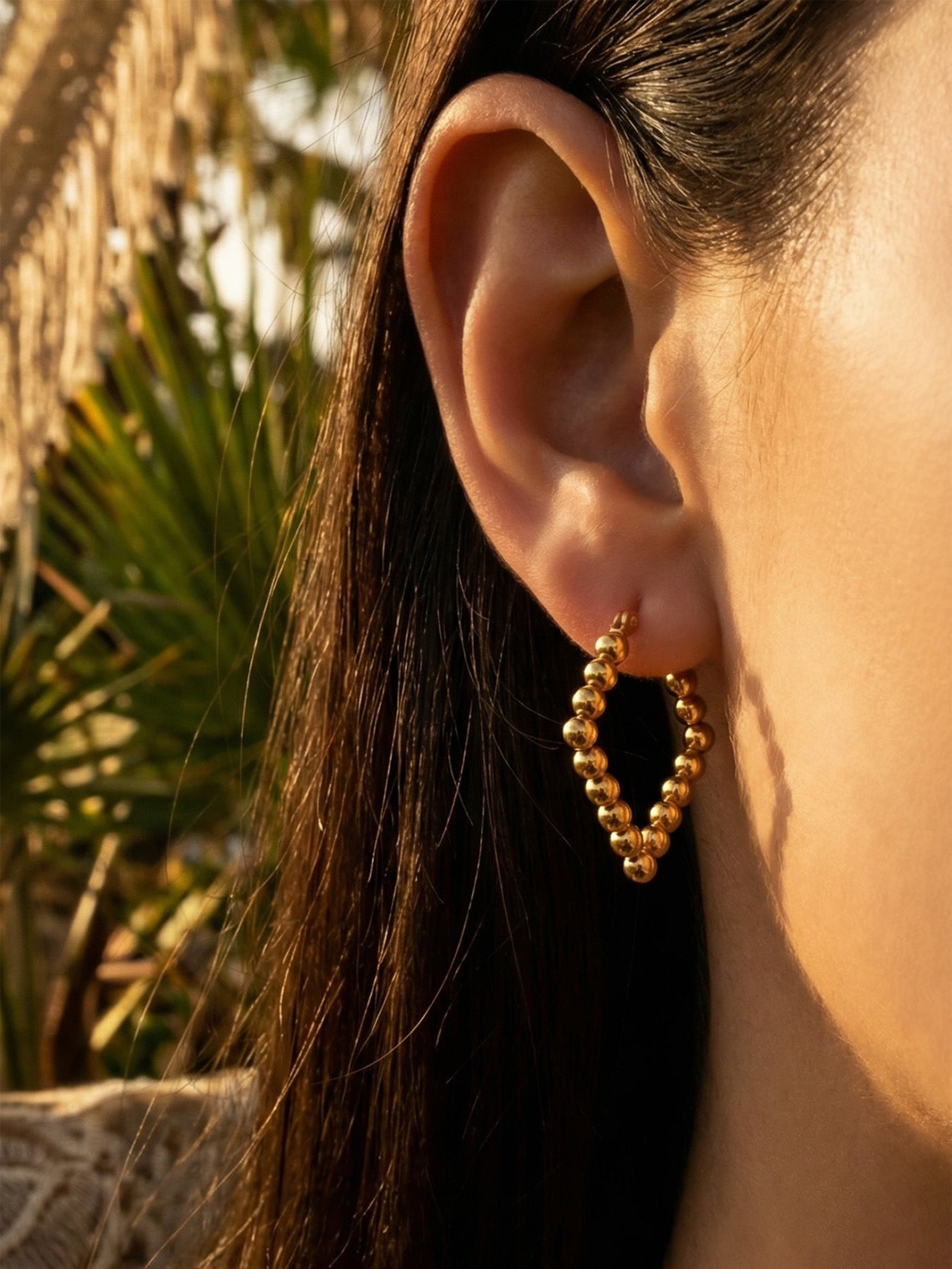 Golden Bead Hoop Earrings
