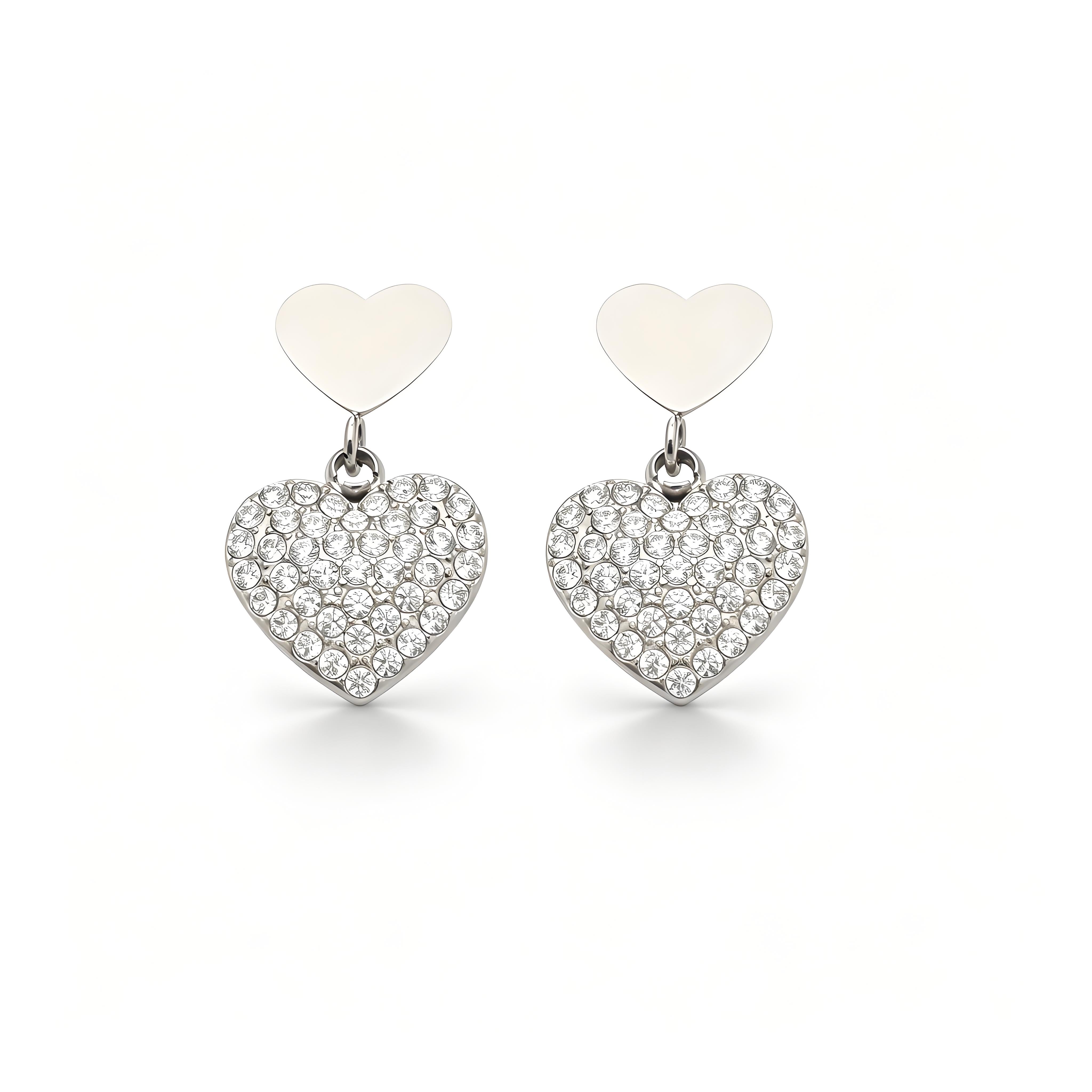 Pavé Double Heart Drop Earrings