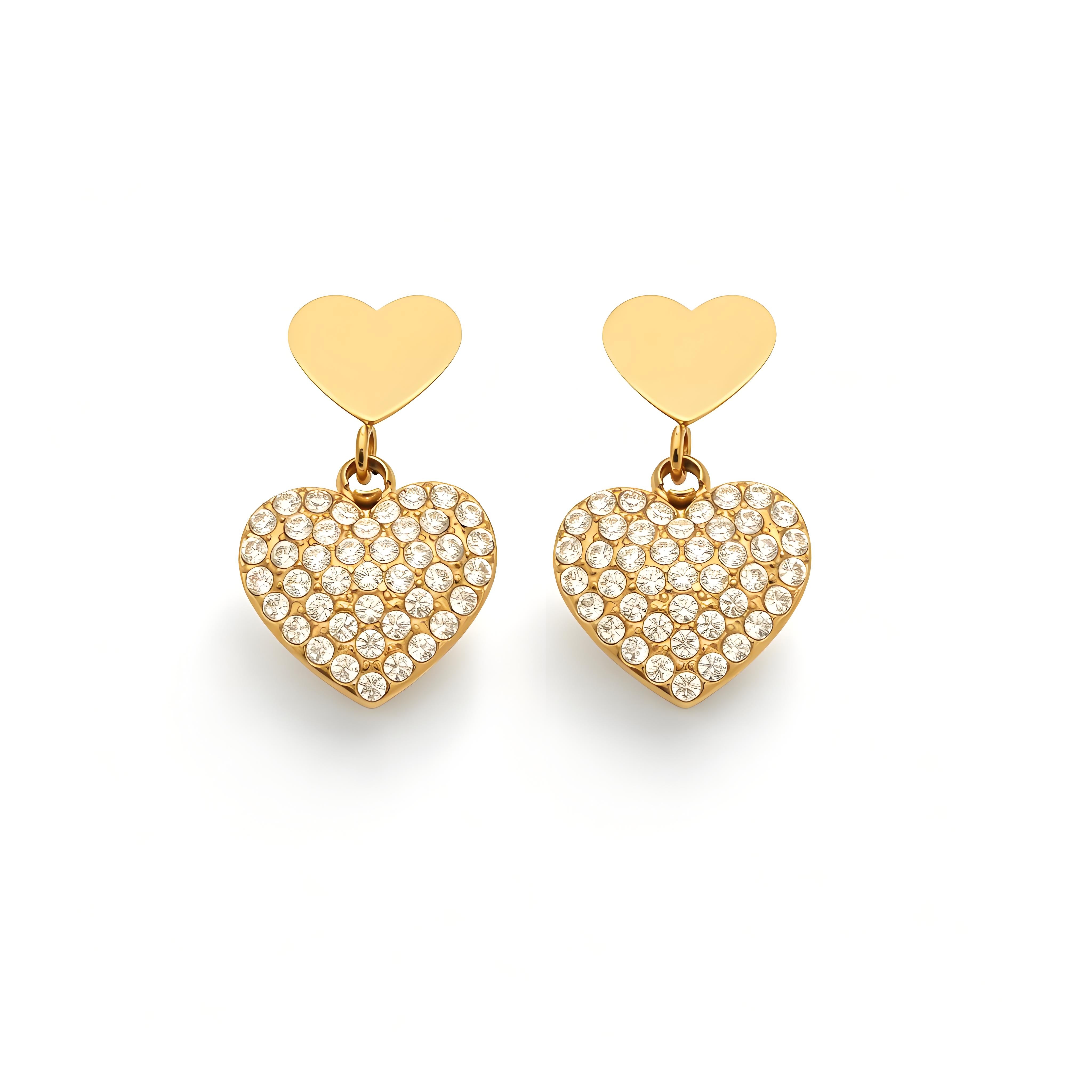 Pavé Double Heart Drop Earrings