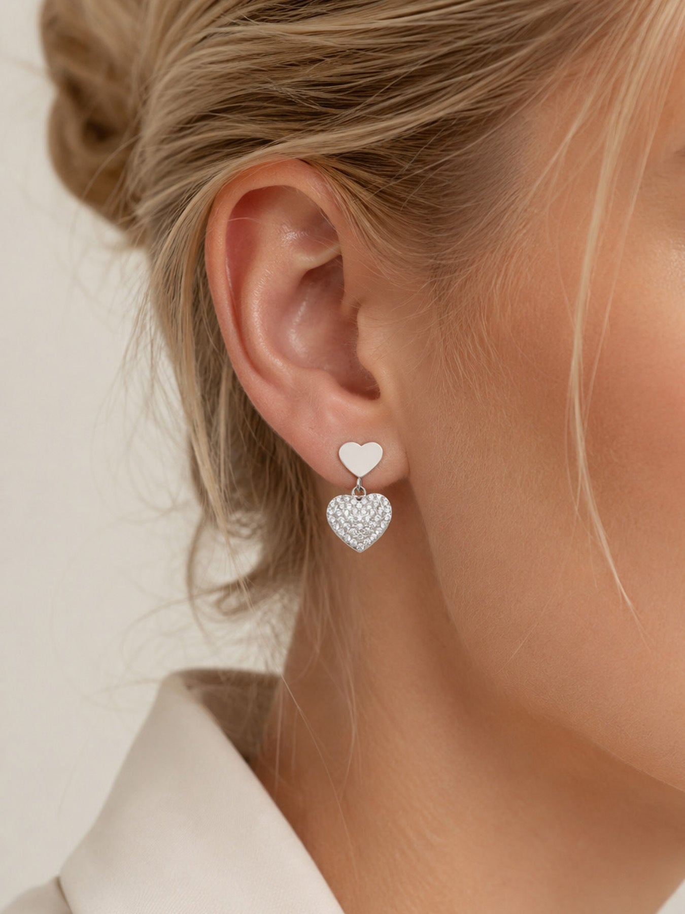 Pavé Double Heart Drop Earrings
