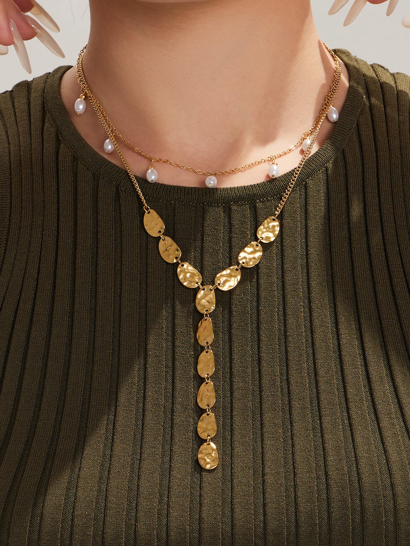 Hammered Y Drop Necklace