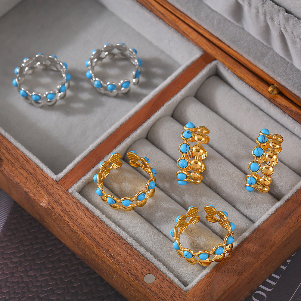 Beaded Turquoise Open Stack Ring
