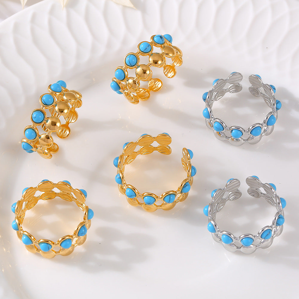 Beaded Turquoise Open Stack Ring