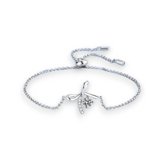 Shiny Silver Bow Tie Round Moissanite Bracelet