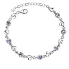 Silver Heart Design Round Moissanite Bracelet